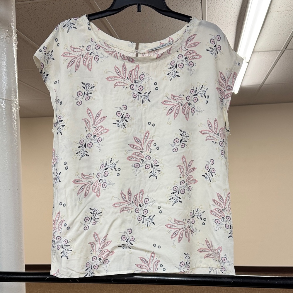 Abercrombie & Fitch White Blouse with Pink and Blue Floral Pattern